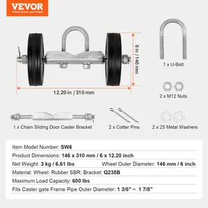 VEVOR Sliding Gate Kit, 6 Rolling Gate Hardware Kit, Universal Sliding Gate Rollers Track Wheels, Heavy Duty Sliding Gate Guide Roller for Sliding Gates and Rolling Door, 600 lbs Max. Load, Black