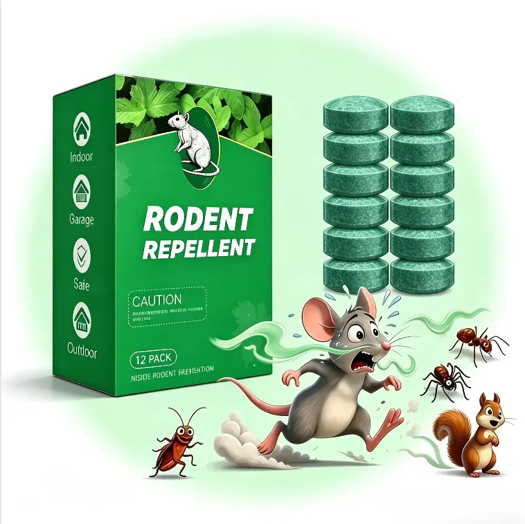 Natural Rodent Repellent Tablets, Plant-Based Fresh Mint Scent Mouse & RatDeterrent for Outdoor and outdoor, Garage,Car, RV, Storage & Outdoor Use, 12 Pack