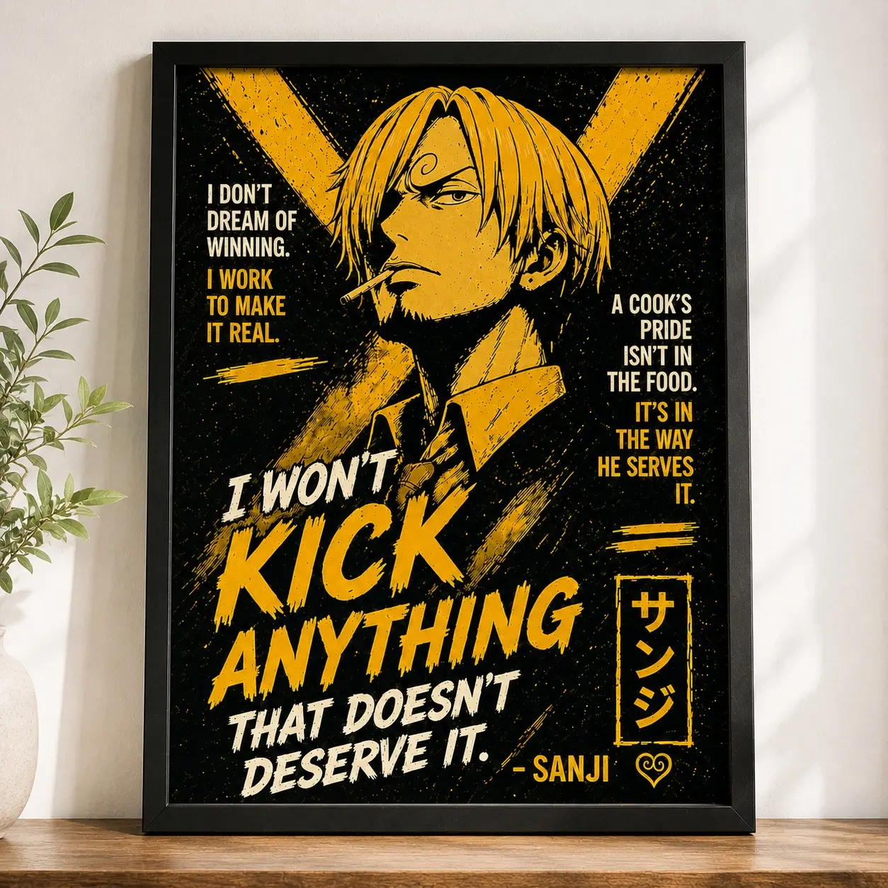 Sanji Anime Quote Poster, OP Cooking Wall Art, Yellow Manga Style Print Home Decor, Gift for Fans