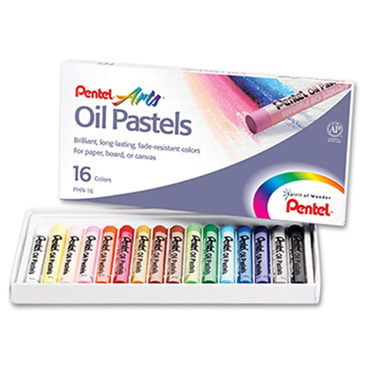 Pentel 16-Ct Oil-Based Oil Pastels - Artist Supplies, Fade-Resistant Coloring Materials Set for Office Stationery & School Educational Use