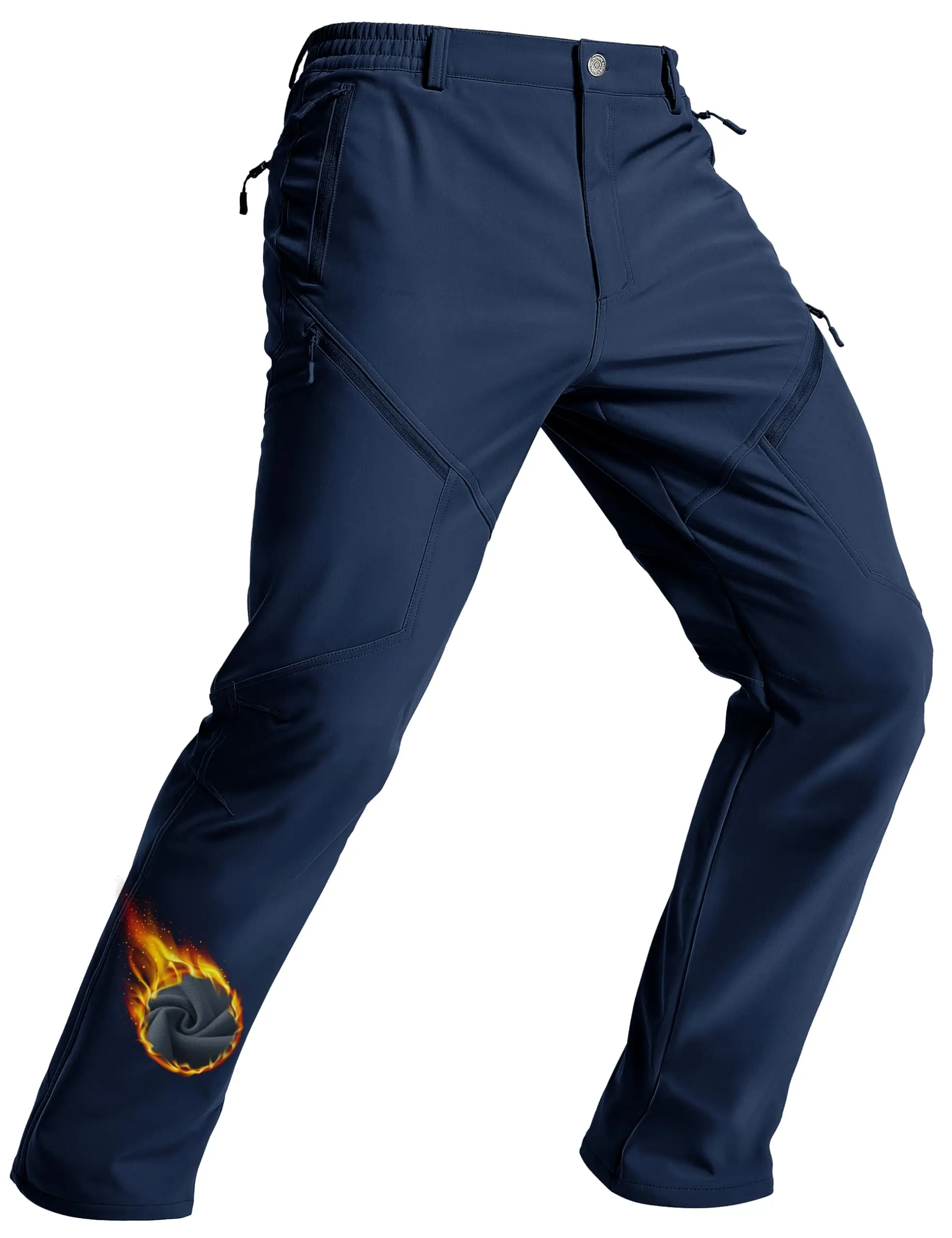 Men's Winter Hiking Pants Fleece Lined Waterproof Softshell Pants | Windproof Warmth | 6 Secure Zipper Pockets | Designed for Snow Ski, Outdoor Work