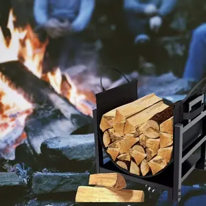 Metal Firewood Rack, with Canvas Carrier, Convenience for indoor, outdoor, Bonfire, Campfire, Fireplace, Patio, Party, Camping, Home Deco