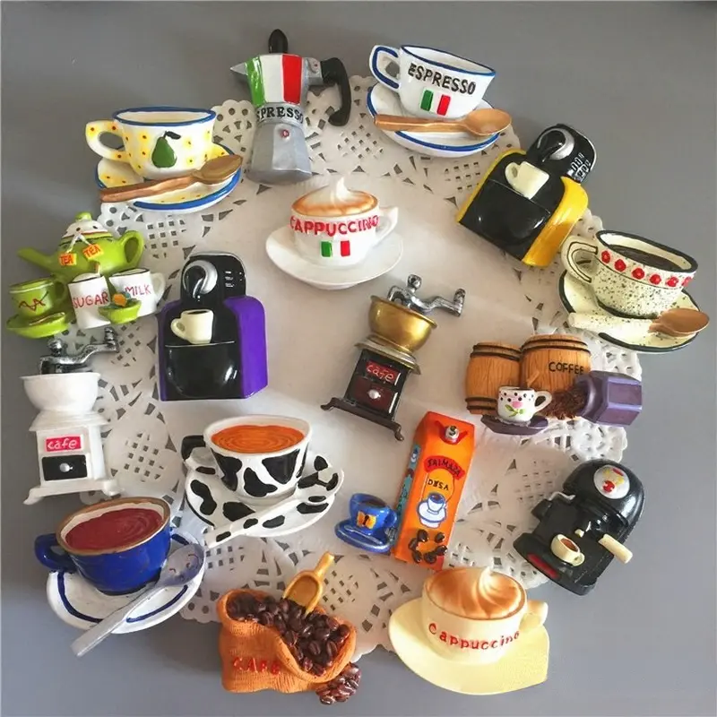 Creative Food Shape 3D Fridge Magnets, Cute Toast Toaster, Coffee Cup Style, Decorative Refrigerator Souvenir Sticker, New