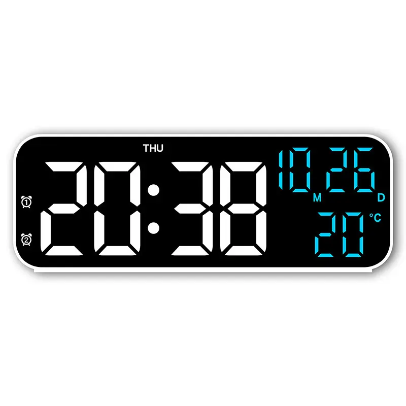 New LED Alarm Clock with Multiple Alarms Large 9 Inch Display Digital Desk Clock for Bedroom Office Easy to Read Time Temperature and Date Function Modern Minimalist Design Silent Non Ticking Clock for Home School Travel