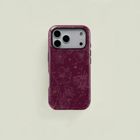 Wine red retro elegant floral and star line drawing pattern protective case, sturdy and durable 2 in 1 case, compatible with iPhone 18/17/16/15/14/13/12/11 Pro Max/Plus/Pro, Samsung Galaxy S25/S24/S23 , simple and stylish phone case., Accessories