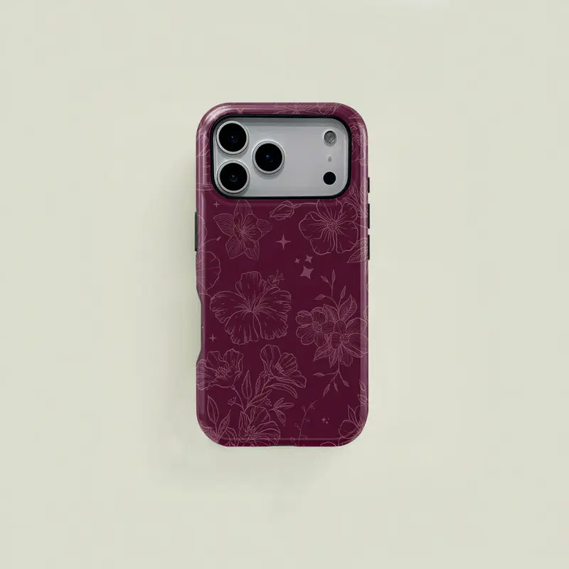 Wine red retro elegant floral and star line drawing pattern protective case, sturdy and durable 2 in 1 case, compatible with iPhone 18/17/16/15/14/13/12/11 Pro Max/Plus/Pro, Samsung Galaxy S25/S24/S23 , simple and stylish phone case., Accessories