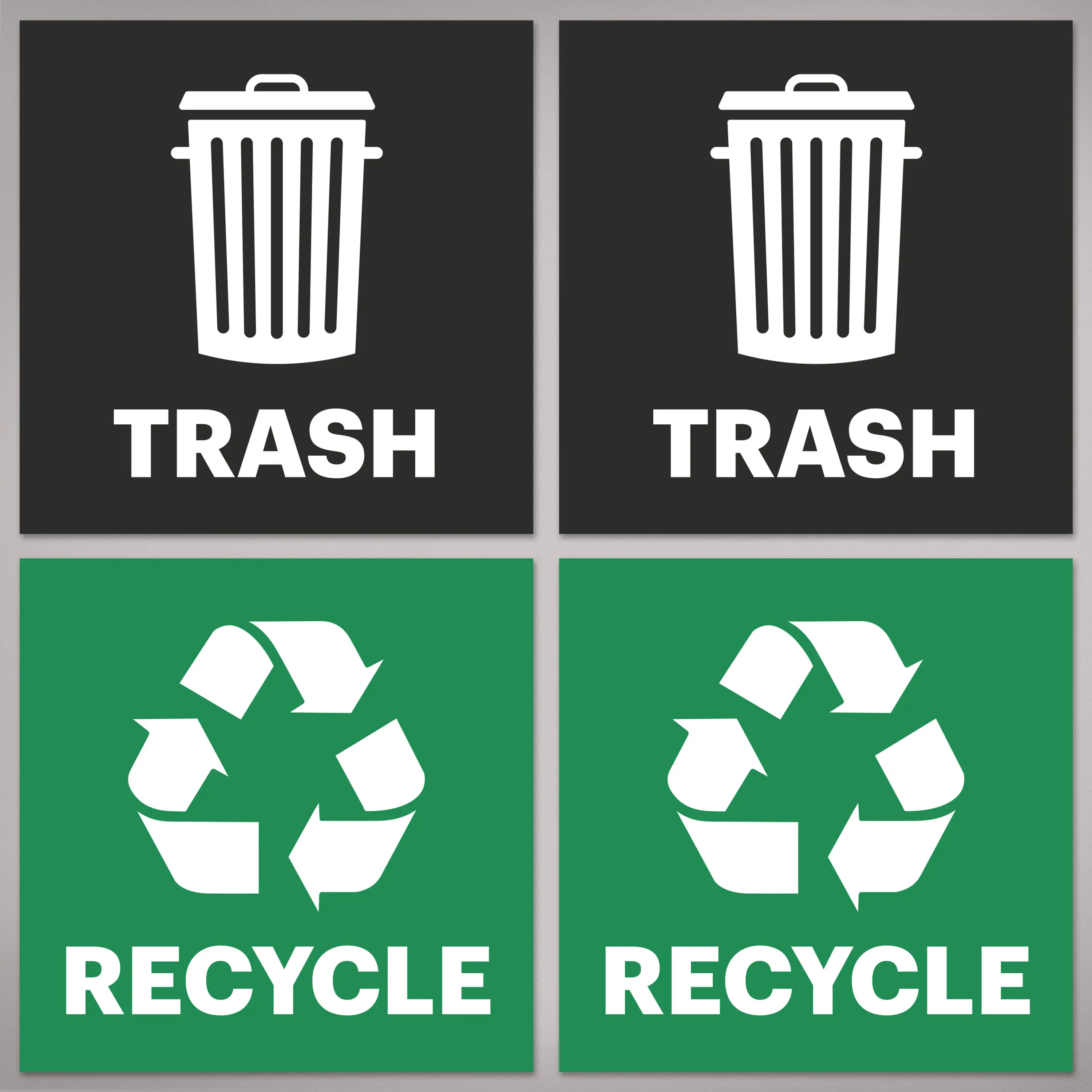 Avery Recycle and Trash Stickers, Green and Black Recycle and Trash Signs for Bins, Containers, Trash Cans and Walls, Waterproof, UV Resistant, Preprinted, 4" x 4", 8 Total