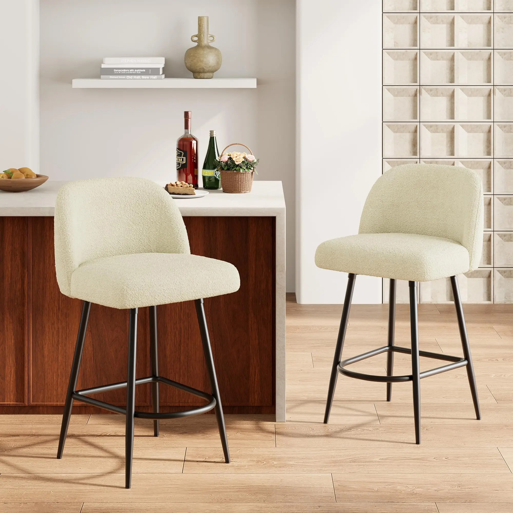 Back Bar Stools Set of 2/4, Upholstered Counter Height Bar Chairs with Footrest, Easy Clean Modern Kitchen Island Stools for Home Bar Dining Room, Indoor Use
