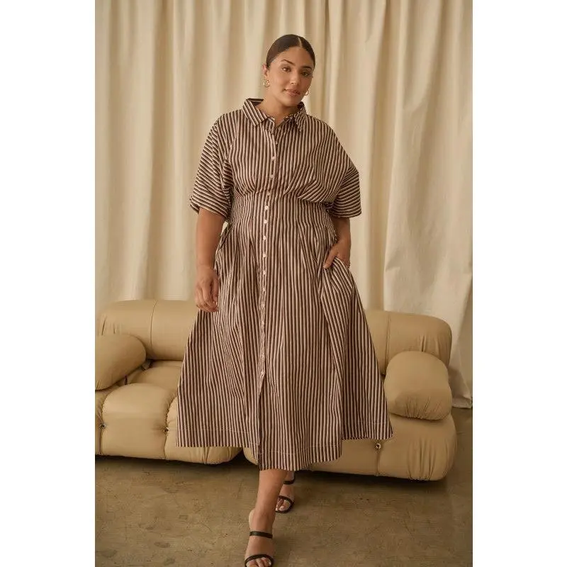 Plus Size Sugar Lips Tiramisu Pleated Shirt Dress
