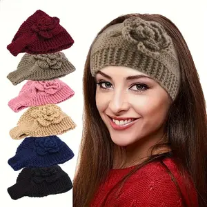 6 Pieces of Large Floral Yarn Handmade Large Headband, Winter Style Headscarf Cap Vintage
