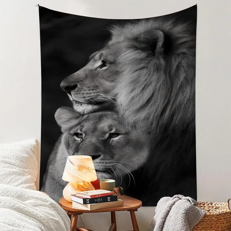 Lion King and Queen Pattern Tapestry, Animal Art Wall Hanging, Wall Decor for Home Living Room Bedroom, Home Decor