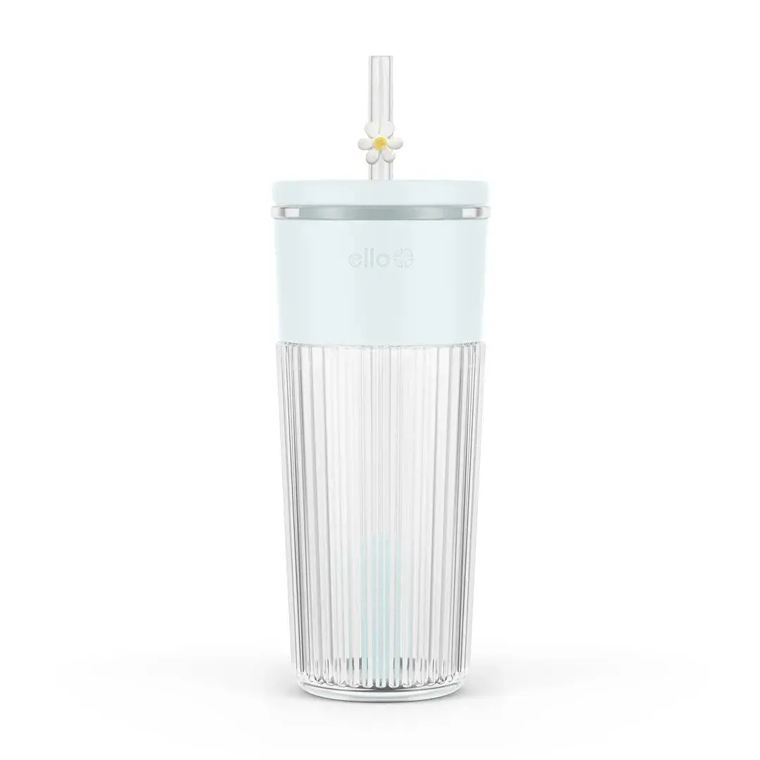 Ava 24oz Charmed Daisy Glass Straw Tumbler Blue