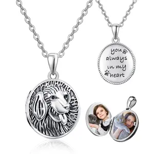 Locket Necklace,Dog Locket S925 Sterling Silver Retro Locket Holds 2 Pictures Puppy Pendant Photo Locket Jewelry Gift for Women Girls Men
