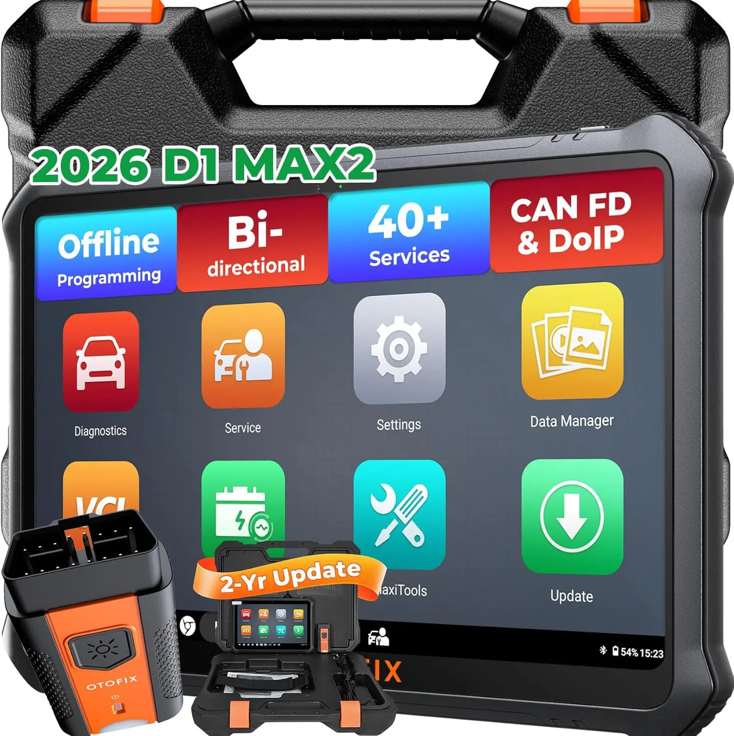 OTOFIX D1 Max2 Wi-Fi Wireless OBD2 Diagnostic Tablet - 10.1 Inches Screen, Android10, 10,000+ Vehicle Models, Auto VIN 2.0, ECU Coding, Offline Programming, 40+ Resets, DoIP, CAN FD Automotive Car Repair Tool