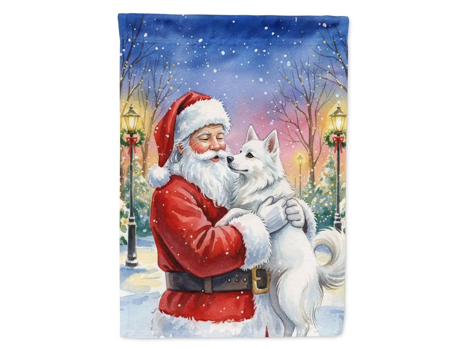 Carolines Treasures FNT1002CHF Fluffy Christmas House Flag, 40x28 in, American Eskimo & Santa Claus Print, Festive Home Decoration Banner, Holiday Gift
