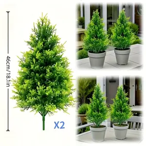 Two Realistic Artificial Pine Trees, 18.8 Inches, No Pot Design, Ideal for Wedding, Home Decor, Indoor Outdoor Christmas Decoration