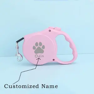 Automatic Retractable Length-Controlled Dog & Cat Lead, Custom Pet Name Option, Grey/Leopard Print (500cm/196.8in/16.4ft), Pet Supplies for Collars, Harnesses & Leads, Dog Gift
