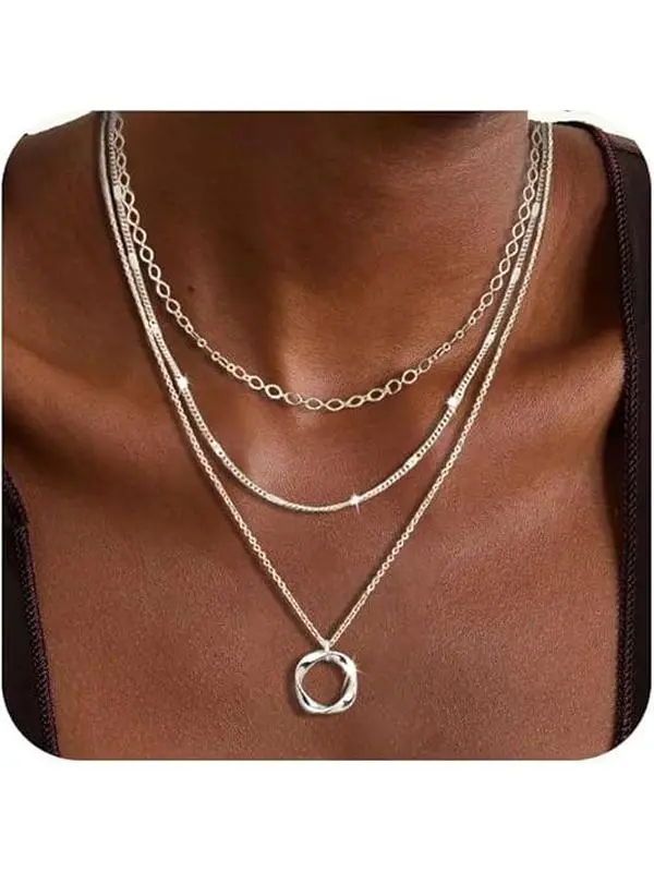 Trendy Tri-Layer Necklace for Women, Stackable Choker Chain with Pendant, Elegant Classic Style, Versatile Jewelry for Casual Look & Special Occasion | Trendy Chain Necklace SummerVibes Layered Link Rope Necklaces Set Simple Jewelry Gift Present Jewelry