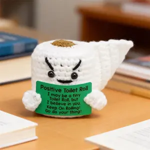 Cute Handmade Crochet Positive Toilet Paper Roll Doll, Fun Party Decoration Gift, Home Desktop Ornament, Holiday Prank Toy, Soft Stuffed Figure