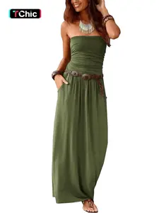 Women's Tube Dress, Casual Fashion Strapless Side Pocket Dress for Daily Outdoor Wear, Ladies Clothes for All Seasons