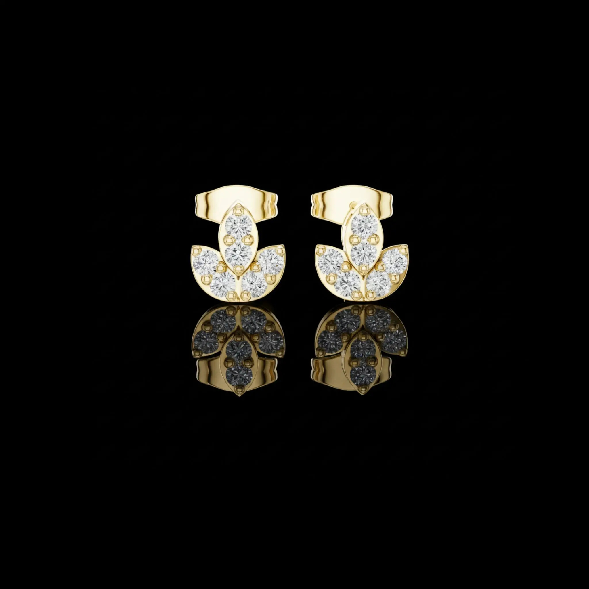Lotus Bloom Lab Round Cut Diamond Earrings with Layered Petal Cluster Design