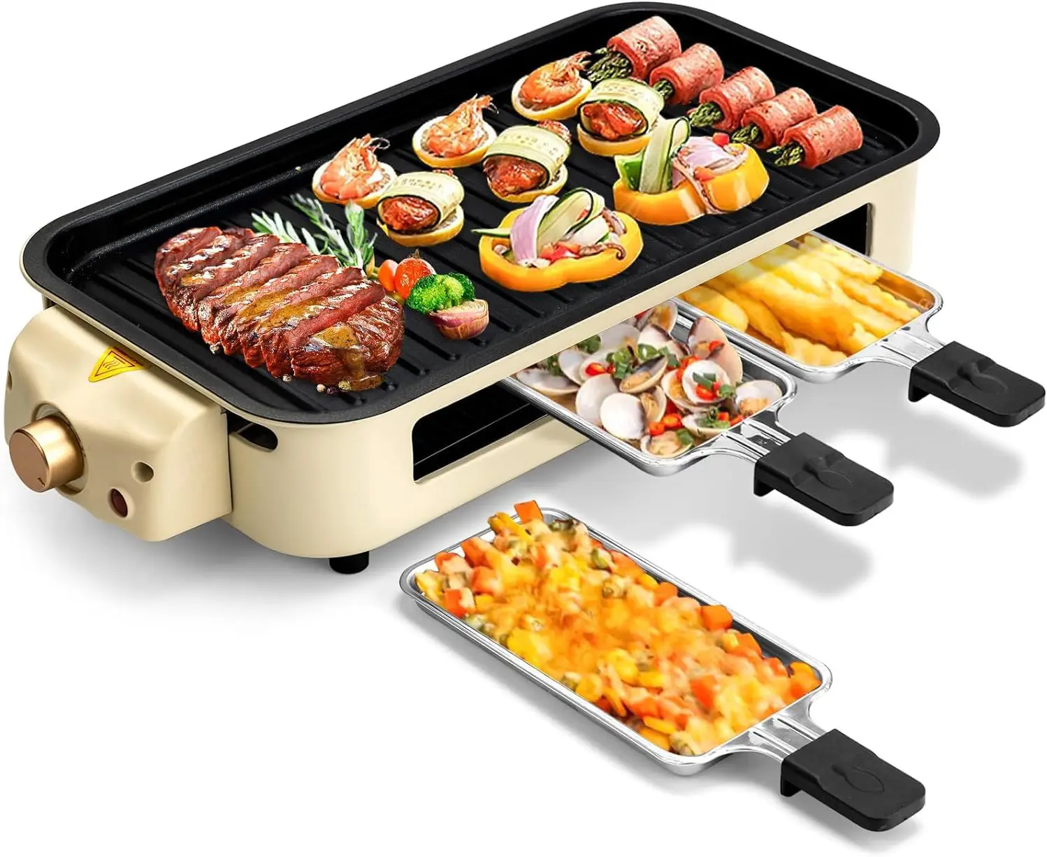 1500W Smokeless Grill, Electric Indoor Grill, 2 in 1 Indoor Grills for Kitchen with Grill Net & Non-Stick Cooking Removable Plate, Portable Electric K