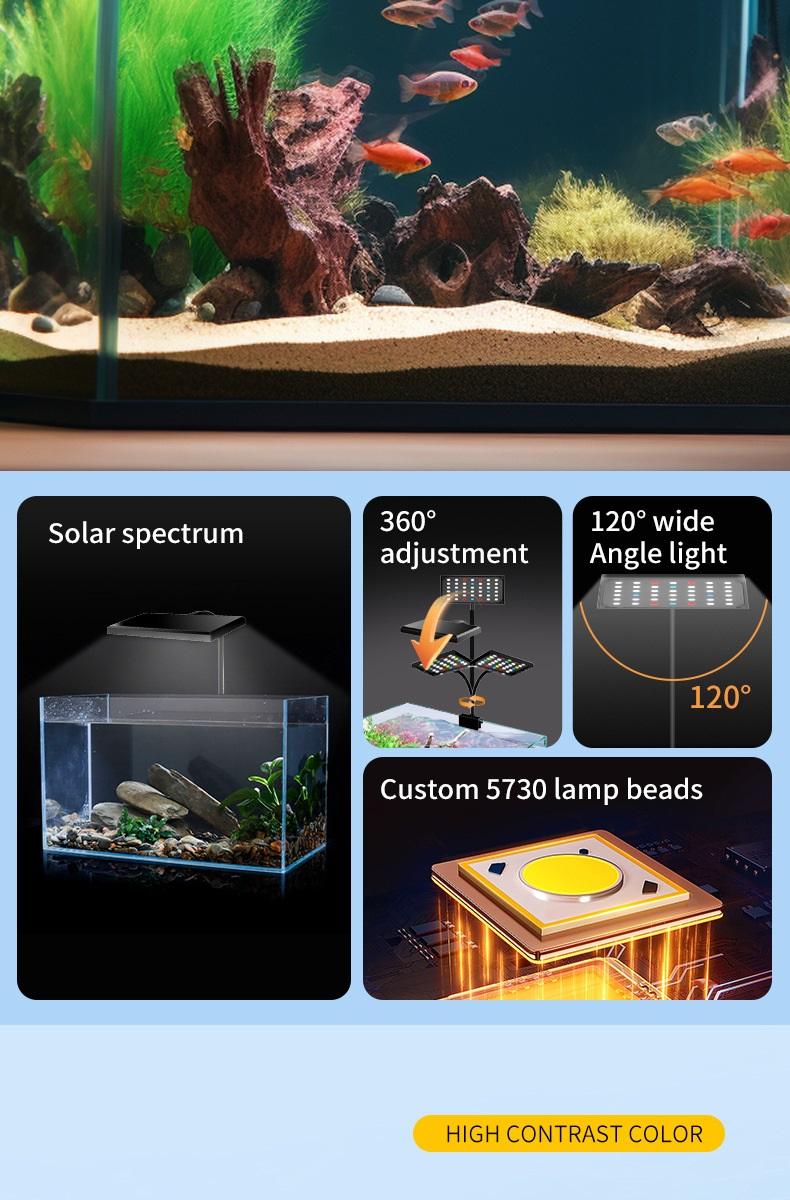 LED Aquarium Clip-On Light for Plants - Full Spectrum, Memory Function, DIY Mode, Adjustable Timer & Brightness, Timer Set & Forget, IP68 Waterproof, Low-Heat LEDs, Energy Saving Device for Freshwater & Saltwater Tanks