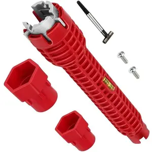 Faucet and Sink Installer, Multifunctional Pipe Wrench Plumbing Tool for Plumbing Tubing (Red)