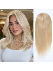 Blonde Hair Toppers for Women 100% Real Human Hair Silky Pieces 5x5 inch Mono Top 14 Inch Clip in Extensions for Thining Hair
