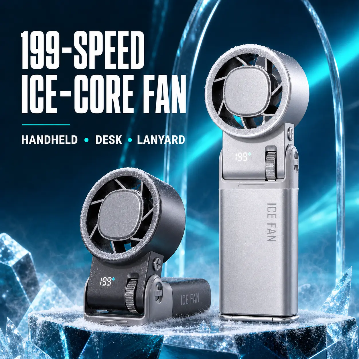 3-in-1 Portable Handheld Fan with Cooling Plate, 6000mAh Rechargeable Foldable Personal Fan with Digital Display, USB-C Charging, LED Light for Travel, Concerts and Desk
