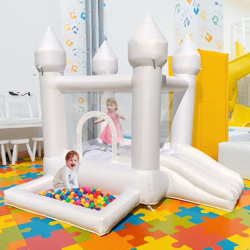 9FT Oxford Fabric Kiddie Inflatable Bounce House - Home & Backyard Playground Equipment with Ball Pit, Climb-and-Slide Structure, Storage Bag, for Kids' Events, Outdoor Play & Active Fun