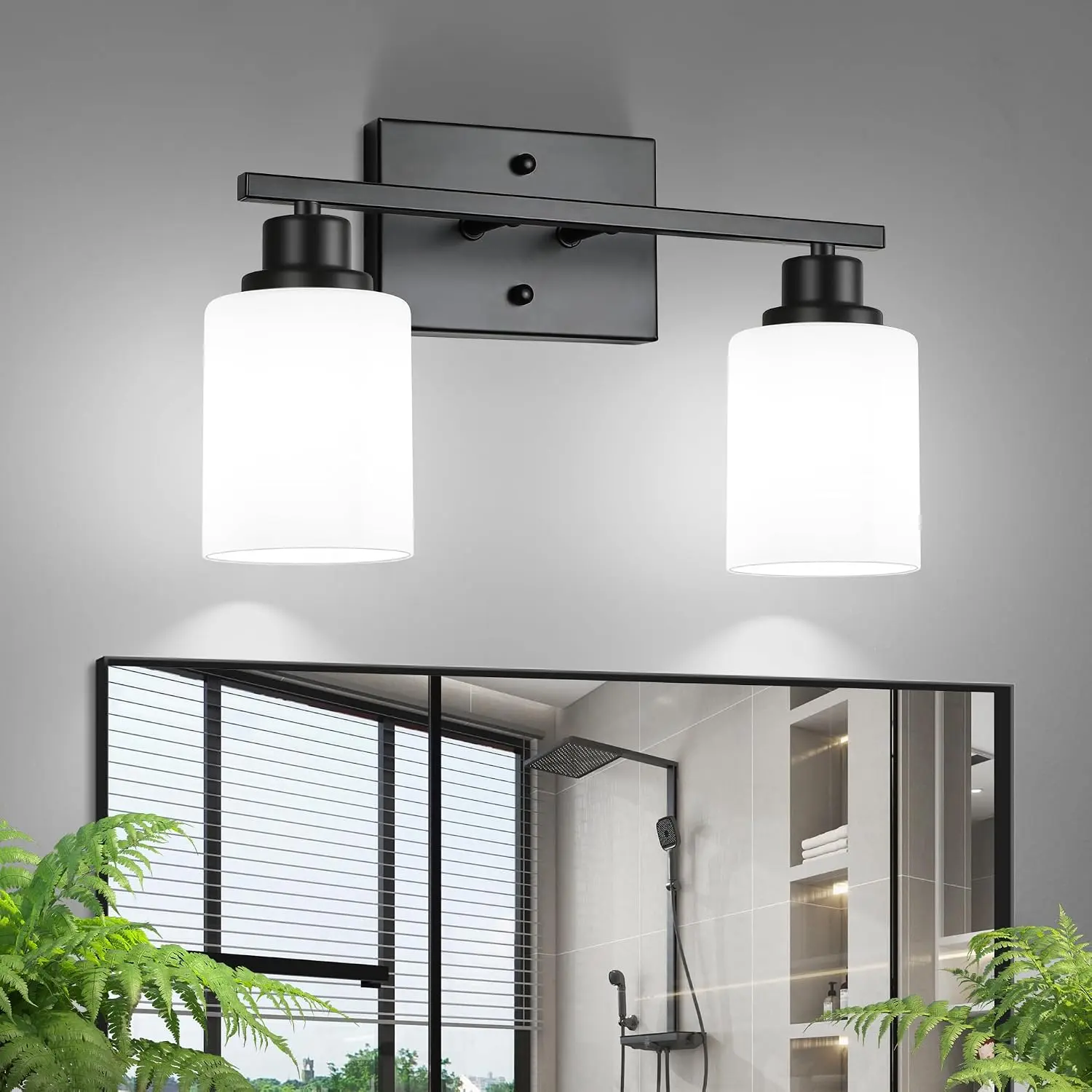Bathroom Vanity Light Over Mirror, 2-Light Brushed Nickel Wall Lamp with Milky White Glass Shades