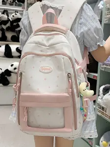 Women's backpack with color blocking and contrasting colors, star pattern letters, fashionable and versatile, cute and casual, suitable for students to go to school, campus, travel, shopping, camping, women's backpack