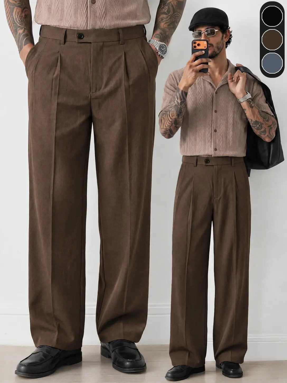 Men's Loose Fit Straight Leg Dress Pants, Pleated Front Wide Leg Casual Suit Trousers with Pockets, High Waist Vintage Business Slacks for Office, Work, Wedding, Streetwear, Smart Casual Outfits, Comfortable Everyday Pants, Multiple Colors for Travel