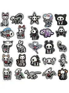 25pcs Cartoon Dark Animal Skeleton Shoe Accessories, Shoe Charms Set, PVC Material, DIY Detachable Waterproof, Perfect for Birthday, Halloween, Gothic Style Gifts