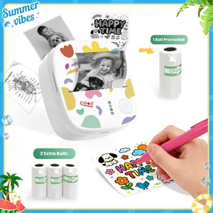 XenGro Mini Printer Bluetooth included 3 Roll label Thermal Pocket Printer,Inkless Small printer B&W Printing Only for Photos, Study Notes, Lists,Memos, Journals Printing Machine Sticky Label, Birthday Gifts for Kids White Summervibes