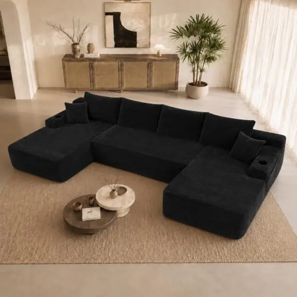 【Sub 2 packages】Niccae 126" Cloud Sectional Sofa with U-Shape Chaise and Side Pockets and Cup holder , Modern Modular Design, Deep Seating, Upholstered Couch for Living Room/Bedroom, No Assembly Required (Plush)