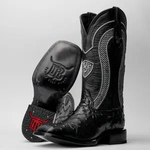 Black Ostrich Leather Boots - Square Toe Black Ostrich Leather Boots - Square Toe