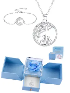 Cat Life Tree Pendant Set Jewelry, Elegant Jewelry Set, Cat & Lifetree Necklace & Bracelet with Eternal Rose Gift Box, Perfect Gift for Wife, Mom, Daughter, Girlfriend