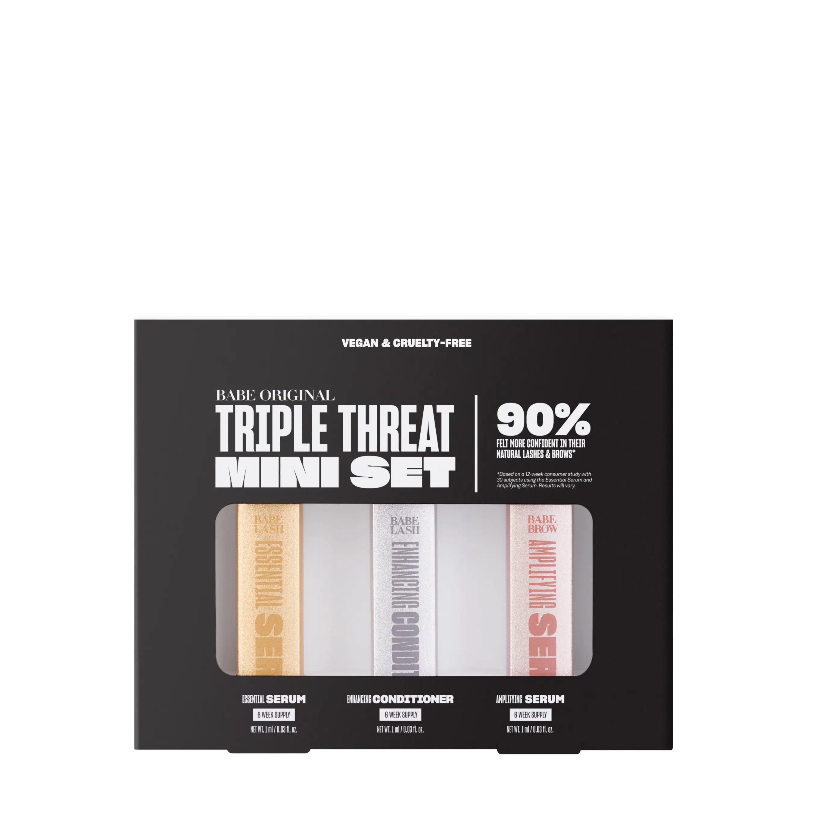 Triple Threat Mini Set, Includes Essential Lash Serum 1ml, Enhancing Lash Conditioner 1ml & Amplifying Brow Serum 1ml