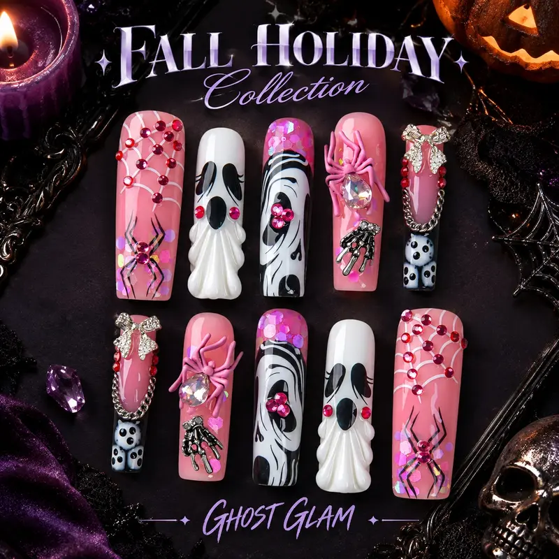 Lovful | Holiday FALLL Collection Handmade Acrylic Press On Nails | 10PCS Reusable | Salon Quality Rhinestone Decorations #SohoChic
