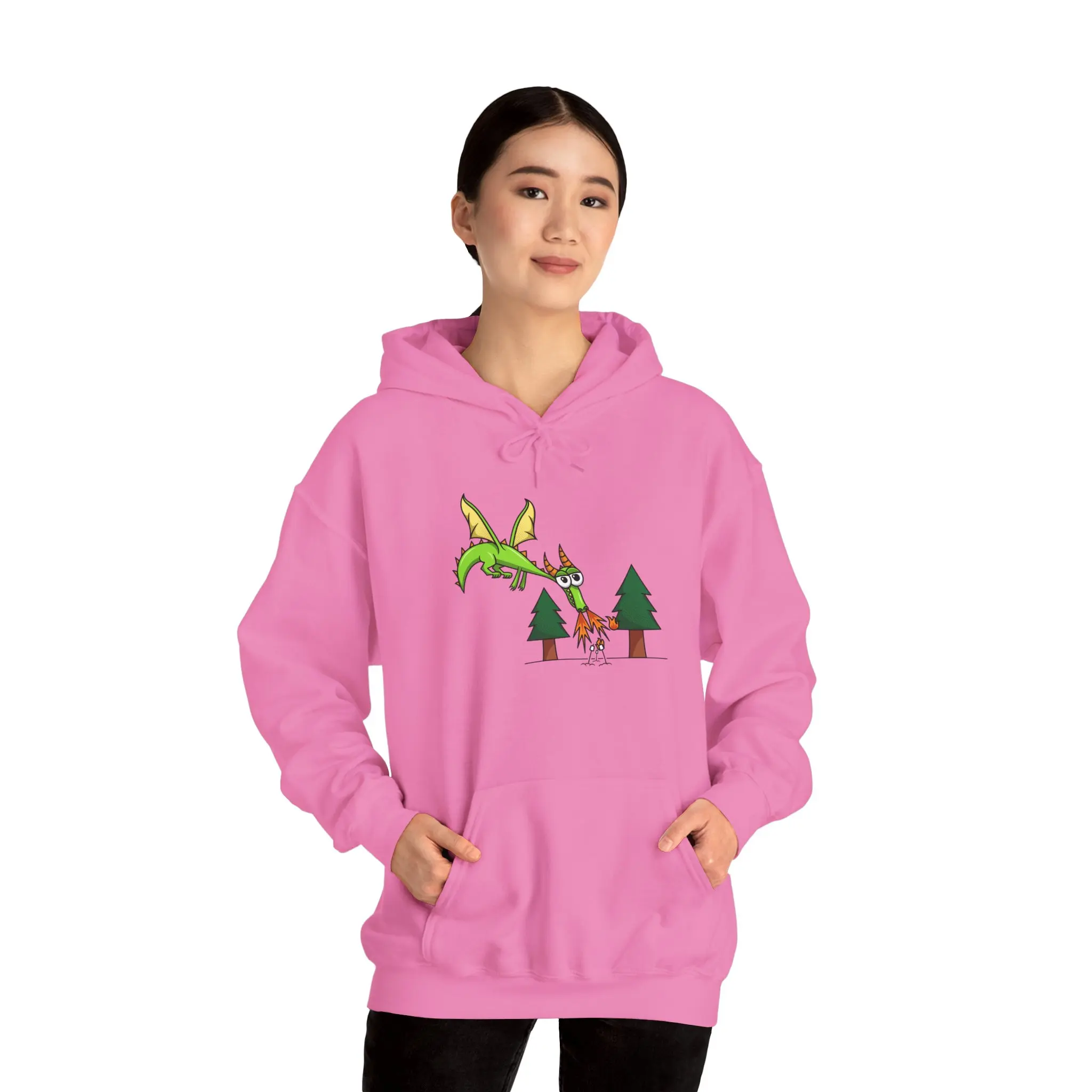 Flaming Dragon Hoodie, Fire Breathing Dragon Sweatshirt, Mythical Creature Jumper, Medieval Fantasy Pullover, Dragon Lover Gift, Cozy Hooded Casual Cotton