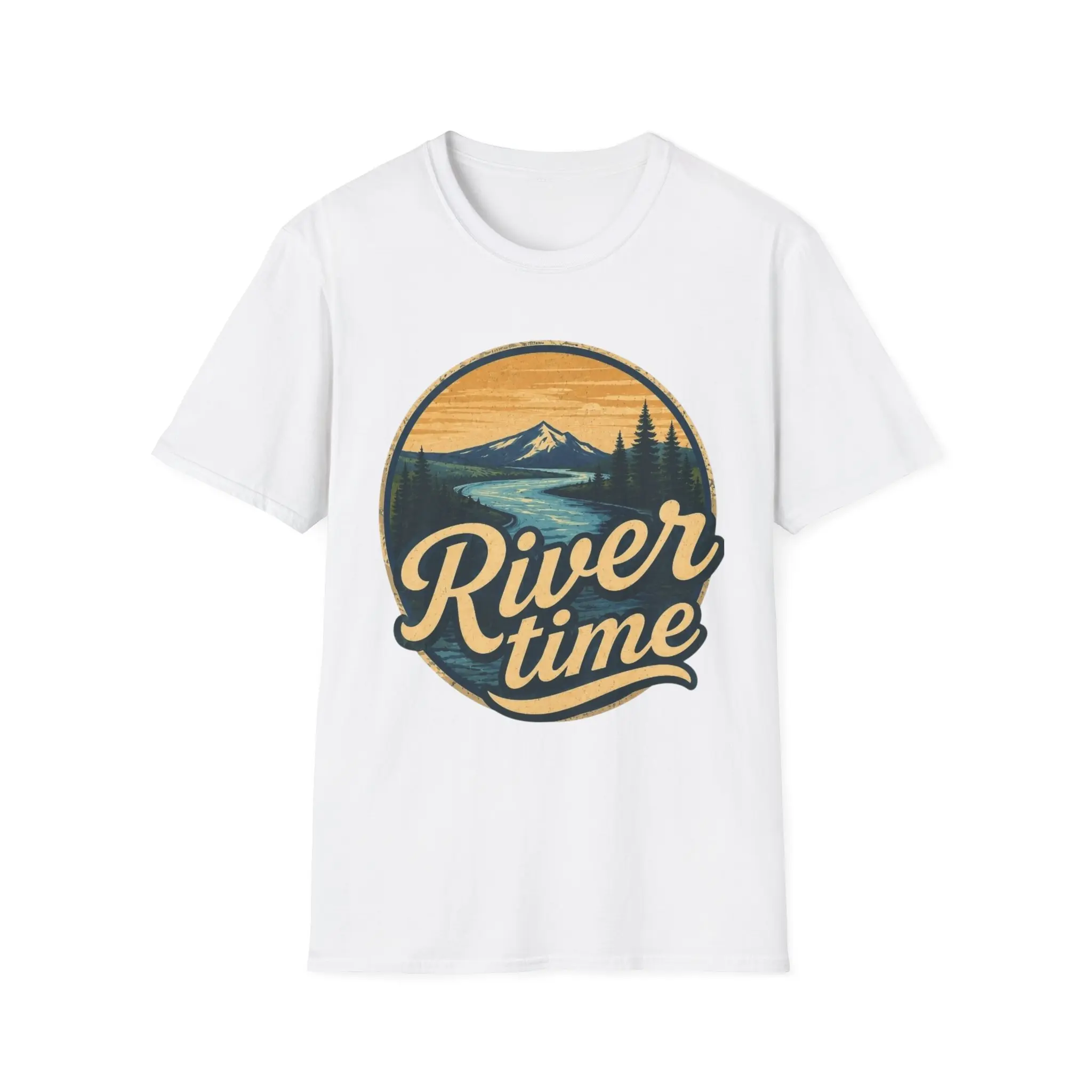 Men's Soft Cotton Tshirt - Classic Fit Short-Sleeve Crew Neck, Breathable Lightweight Top with Vintage Mountain Graphic & Old School Vibes