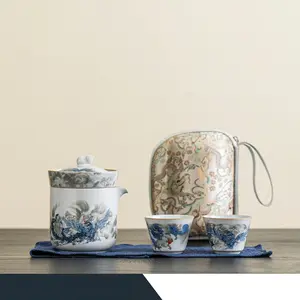 Handcrafted Jianzhan Ceramic Lidded Bowl Tea-Brewing Set Traditional Porcelain Travel Tea Set Elegant Gift for Tea Lovers