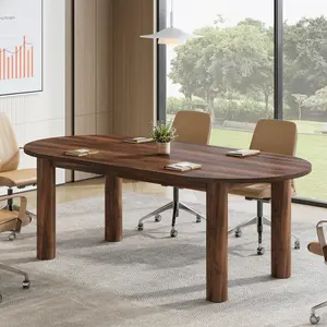 Tribesigns 5.3 Ft Oval Conference Table For 4-6 People, Walnut Curved Meeting Seminar Desk For Office