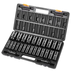 fathersdaygift  VEVOR Impact Socket Set, 1/2 26 Piece Impact Sockets, Deep Socket, 6-Point Sockets, 1/2 Inches Drive Socket Set Impact Metric 10mm - 36mm, Cr-V Rugged Construction, with a Storage Cage