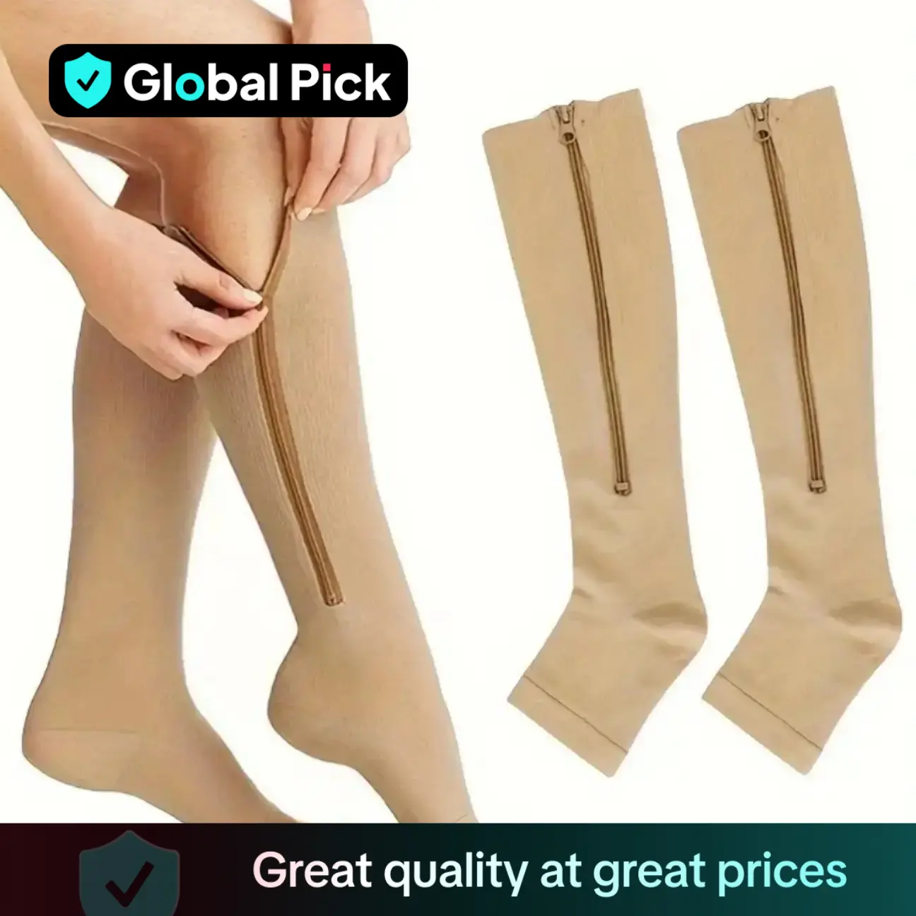 Zipper Compression Socks, 1 Pair Solid Color High Knee Compression Sports Socks for Running Jogging, Women's Socks & Hosiery