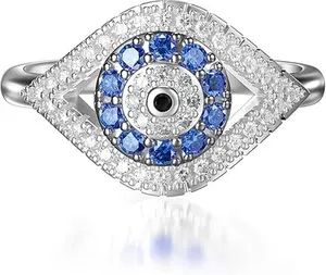 925 Sterling Silver Turkish Evil Eye Rings for Women, Cubic Zirconia Evil Eye Signet Ring Mother Day Jewelry Protection Lucky Gift Size 3-12