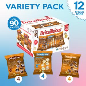 12 Pack - Drizzilicious Mini Rice Cakes Variety Pack [Cookies & Cream, Birthday Cake, S'mores] 0.74 oz Snack Packs Dessert