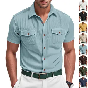 Loose Heavy Lapel Corduroy Workwear Short Sleeve Shirt